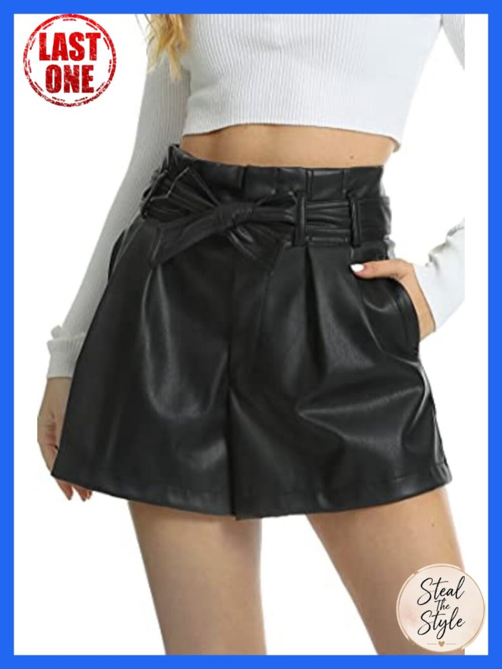 Women's High Waisted Faux Leather Shorts with Belt